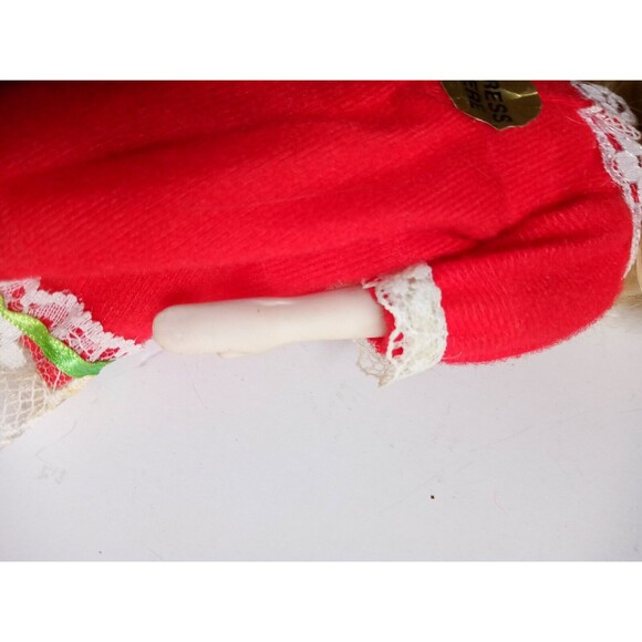 Porcelain Holiday Doll with Red Bow and Lace Approx 8” Blonde Hair and Blue Eyes - Picture 6 of 8